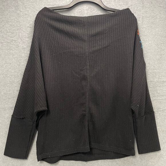 Umgee Floral Embroidered Waffle Knit Off Shoulder Sweater Size Large - Picture 4 of 8